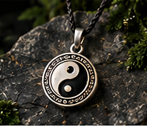 Round yin-yang pendant with a decorative border