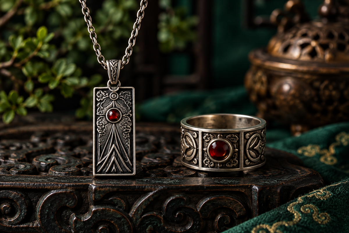 Talisman necklace and engraved ring