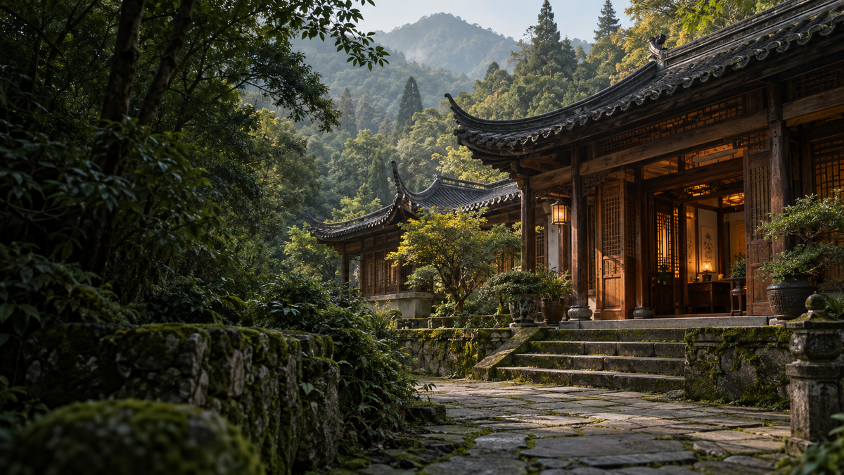Courtyard architecture in a mountain forest